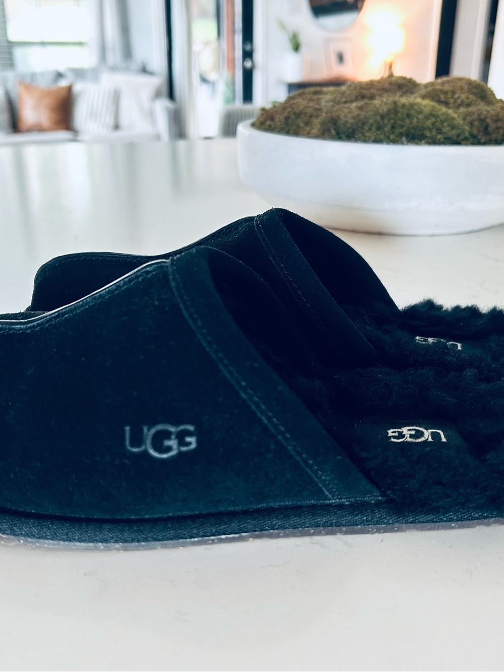 UGG Pearle Black Suede Shearling Slide